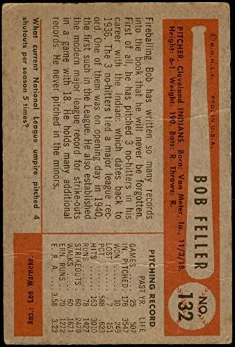 1954 Okçu 132 Bob Feller Cleveland Kızılderilileri (Beyzbol Kartı) Dekanın Kartları 2-İYİ Kızılderililer