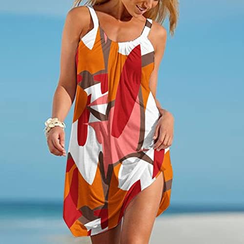 Kadın yaz elbisesi 2023 Moda Baskılı Kolsuz Scoop Boyun Seksi Sundress Casual Flowy Salıncak Plaj Elbiseleri