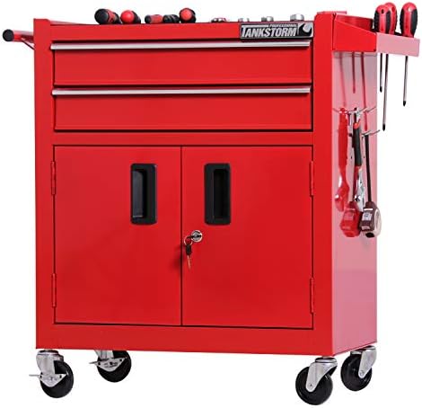 TANKSTORM Aracı Göğüs Ağır Sepeti Çelik Haddeleme Alet Kutusu Kilitlenebilir Kapılar (TZ12 Kırmızı)