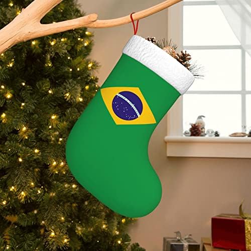 QG ZZX Noel Çorap Beyaz Süper Yumuşak Peluş Manşet Brezilya Bayrağı Noel Çorap Noel Süslemeleri Çorap