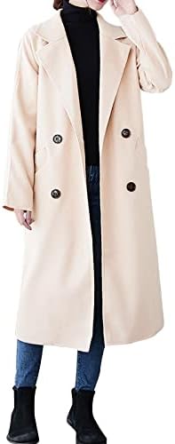 ıQKA Uzun Trençkot Kadın Moda kadın Moda Commuting Düz Renk Yünlü Kumaş Cep Askısı Yün Ceket Dış Giyim