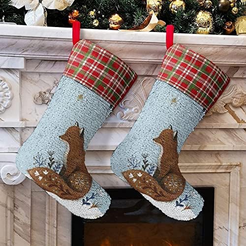 Kış Kar Tilki Pullu Noel Tatil Çorap Geri Dönüşümlü Renk Değiştirme Büyülü Stok Noel Ağacı Şömine Asılı Çorap
