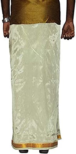 Stylesındia Art Silk Altın Zari Bordürlü Erkekler için Dhotis | Angavastramlı Premium Çift Katmanlı Dhoti (1,28 x