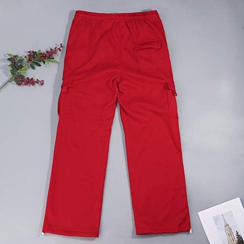 Ozmmyan Kargo Pantolon Erkekler için Halat Gevşeme Bel Düz Renk Cep Pantolon Gevşek Spor Pantolon Uzun Pantolon