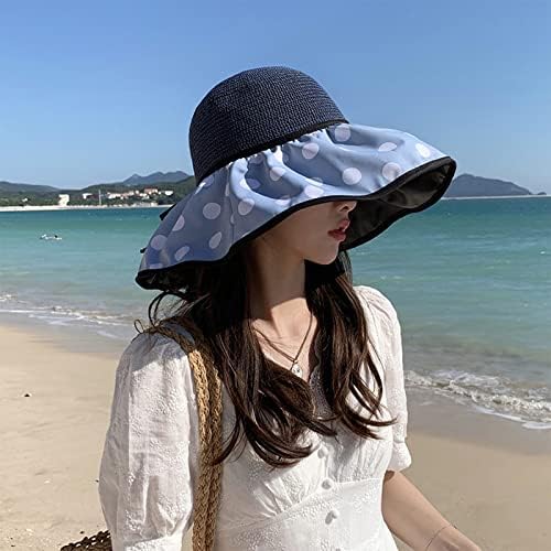 Bayan Plaj Hasır güneş şapkası Bayan Açık Nokta Baskılar güneş şapkası Nefes Plaj güneşlikli kep Geniş Ağız beyzbol