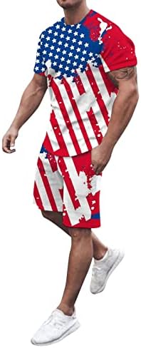 POLNHDLT Mens 2 Parça Set, erkekler Şort Setleri Kıyafetler Yaz Amerikan Bayrağı Baskı Rahat Tee Gömlek Spor Kıyafet