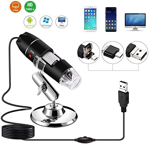 Jıusıon 40 ila 1000x Büyütme Endoskop, 8 LED USB 2.0 Dijital Mikroskop, OTG Adaptörlü Mini Kamera ve Metal Stand,