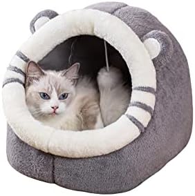 QWİNEE Kedi Yatak için Kapalı Kediler, kedi Yatak Mağara ile Çıkarılabilir Köpük Yastık, kedi Çadır Peluş Ev Ayı Tasarım