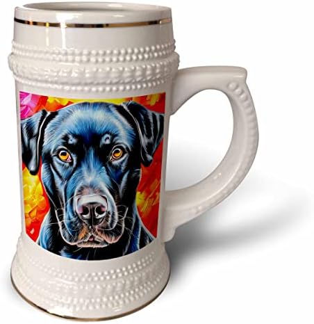 Kırmızı ve sarı dijital sanatta 3dRose Siyah Labrador Retriever köpek. - 22oz Steın Kupa (stn-376139-1)