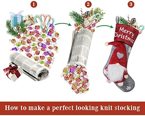 Ivenf Noel Çorap, 18 inç El Yapımı Peluş Tomte Cüceler, Tatil Ev Noel Süslemeleri, 3 Paket, Kırmızı Yeşil Gri