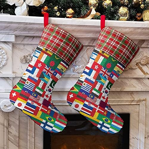 Dünya Bayrağı Pullu Noel Tatil Çorap Geri Dönüşümlü Renk Değiştirme Büyülü Stok Noel Ağacı Şömine Asılı Çorap