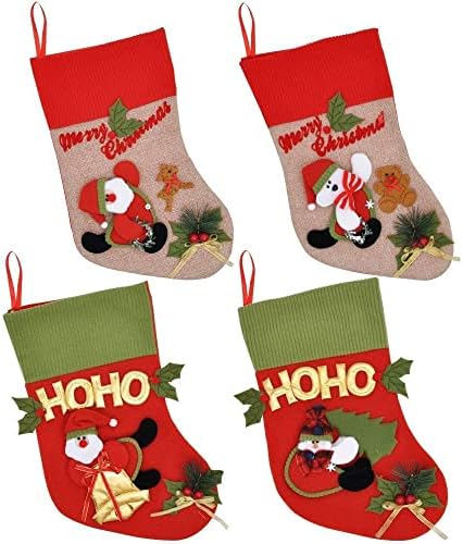 JOYIN 4 Paket 18 Noel Çorap, büyük 3D Sevimli Noel Çorap Kardan Adam ve Noel Baba Noel Aile Tatil Parti Süslemeleri