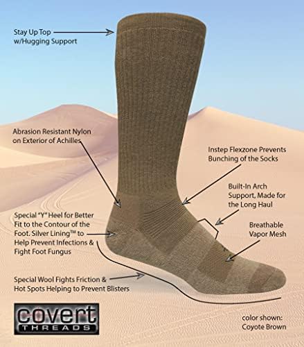 Erkekler için Gizli İplikler Çöl Botu Çorapları-Uzun Askeri Bot Çorabı-Kalın Pamuklu Erkek İş Çorabı-Nem Emici Atletik