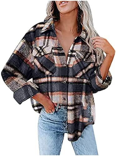 Bayan Sevimli Ekose Shacket Yumuşak Rahat pazen gömlek Moda Hafif Yün Karışımı Ceket Sıcak Rahat Kış Giysileri