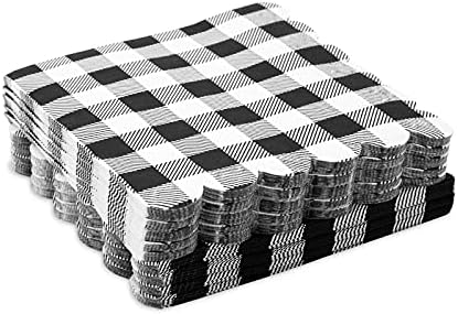 Parti Malzemeleri için Siyah Ekose Taraklı Kağıt Peçeteler (6,5 x 6,5 inç, 100 Paket)