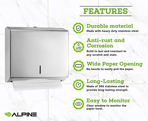 Alpine Industries Jumbo Tuvalet Kağıdı Dispenseri ve Alpine Industries C Katlı / Çok Katlı Kağıt Havlu Dispenseri