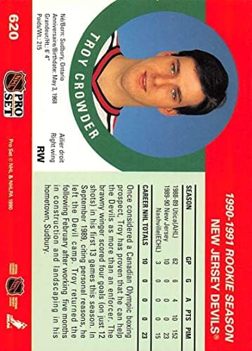 1990-91 Pro Set 620 Normal Sezon Troy Crowder RC Çaylak Kartı New Jersey Devils Resmi NHL Hokey Ticaret Kartı Ham