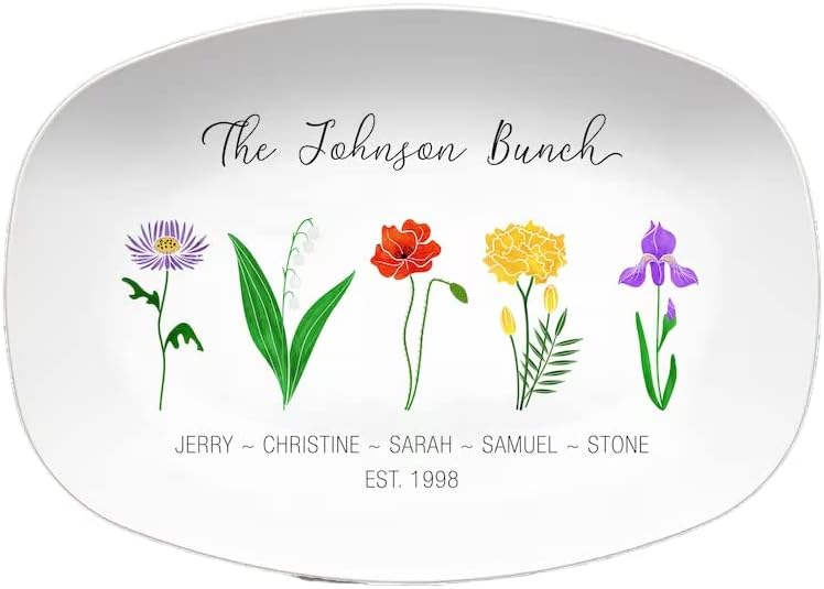 Birth Month Flower Family Personalized Platter, Anneler Günü Hediyesi, Özel Hediye, Büyükannenin Bahçesi, Büyükanne