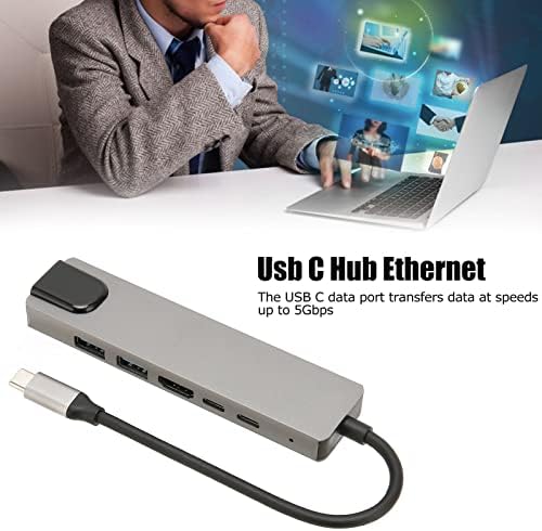6 in 1 USB C Hub Multiport Adaptörü, USB C ila 4 K 60Hz HDMI, 87 W PD Şarj Cihazı, USB C Veri, 100 Mbps Ethernet,