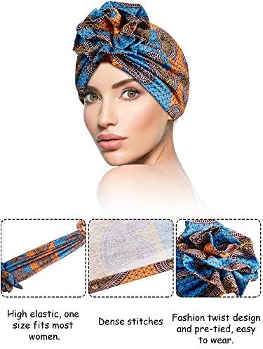 Syhood 9 Adet Afrika Türban Kap Çiçek Desen Headwrap Elastik Düğüm Önceden Bağlı Kaput Bere Şapka Kadınlar için