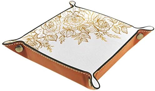 Lyetny Altın Çiçek Desen Organizatör Tepsi saklama kutusu Başucu Caddy Masaüstü Tepsi Değişim Anahtar Cüzdan bozuk