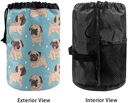 Poceacles Pug Köpek Desen Makyaj Çantası Kadınlar için, Katlanabilir Seyahat İpli Kozmetik Çantası, Taşınabilir Varil