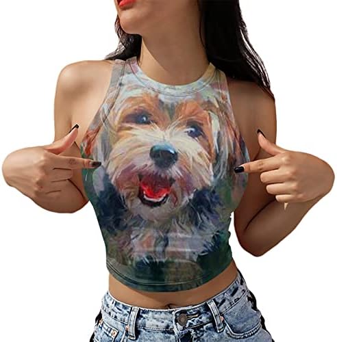 UQRZAU kadın 2023 kolsuz üstler Yaz Moda Boyalı Köpek Baskı Desen T-Shirt Tank Top Tops