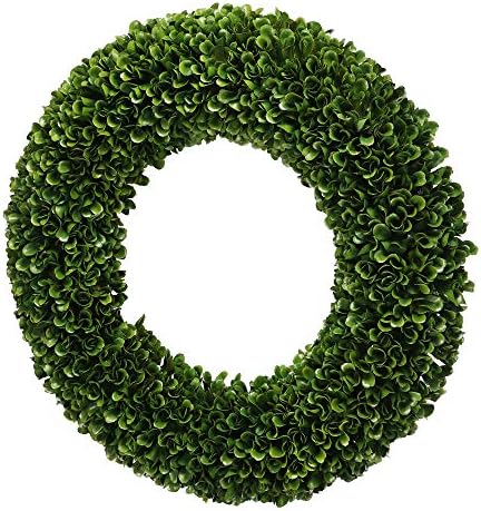 Dekorasyon için Benjara Yuvarlak Sahte Şimşir Plastik Çelenk, Yeşil