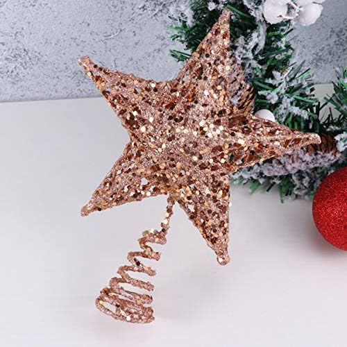 Veemoon Yıldız Ağacı Topper Noel Glitter Yıldız Ağacı Topper, Noel Ağacı Demir Yıldız Pırıltılı Gül Altın Noel Ağacı