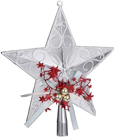 Abaodam 20 cm Plastik Noel Ağacı Yıldız Topper Işıltılı Noel Ağacı Dekorasyon Süsler (Gümüş, Çan Rastgele Renk)