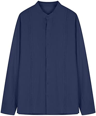 Erkek Bluz Tops Katı Pamuk Keten Rahat Cep Standı Yaka Uzun Kollu Düğme Aşağı Elbise Gömlek Hırka