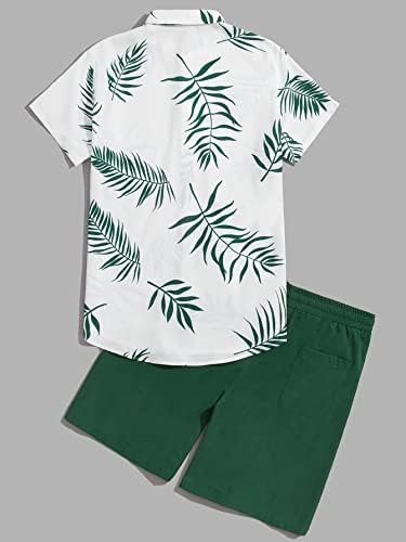 FDSUFDY İki Parçalı Kıyafetler Erkekler için Erkekler Tropikal Baskı Gömlek ve İpli Bel şort takımı (Boyut: X-Large)