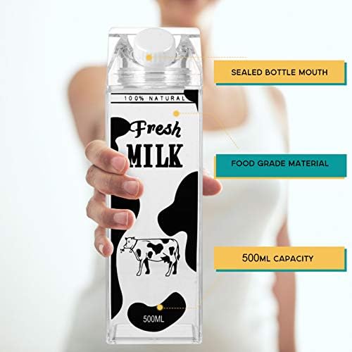 Hemoton Cam Su Şişesi Sürahi 500ml Karton Plastik Kutu Kare Şeffaf içecek şişesi Su Karton Saklama Kabı Seyahat Kamp