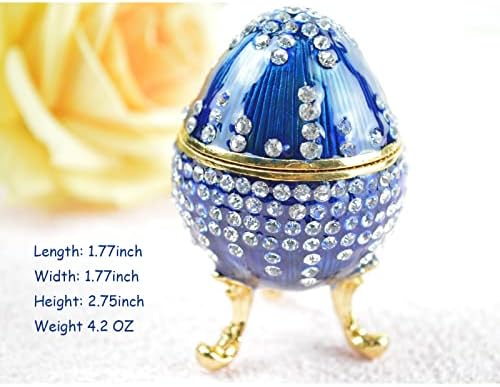 Furuida Mavi Faberge Yumurta Rhinestones Takı Biblo Kutuları Menteşeli Emaye El-Boyalı Vintage Süsler Benzersiz Hediye