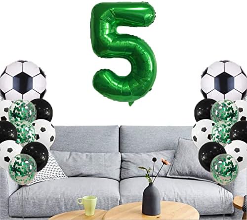 21 Pcs Futbol 5th Doğum Günü Süslemeleri, numarası 5 numarası Folyo Futbol Balon için Spor Temalı Doğum Günü Bebek