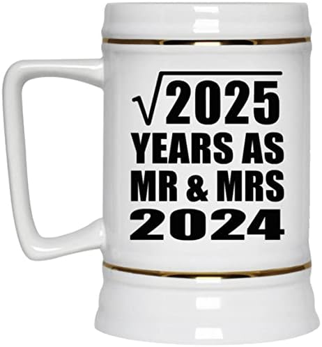 2025 Yılının 45. Yıldönümü Karekökünü Mr & Mrs 2024 Olarak Tasarlayın, Dondurucu için Kulplu 22oz Bira Stein Seramik