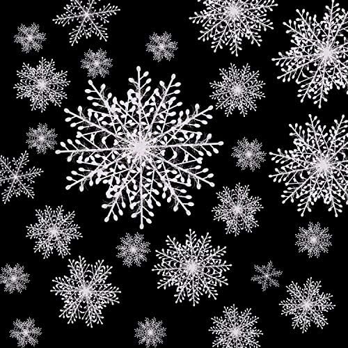 HESTYA Beyaz Kar Taneleri Süsler Plastik Kar Tanesi Dekorasyon Büyük Noel Asılı Glitter Snowflke için Noel Ağacı El