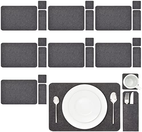 Keçe Masa Placemats 8 Set yemek masası ve mutfak dekoru İçecek Bardak Altlığı ve Çatal Bıçak Takımı Torbalar (Gri,