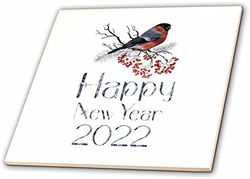 3sevimli bir kırmızı kuş ve kırmızı meyveleri atın. Kırmızı meyveler. Yeni Yılınız Kutlu Olsun 2022-Fayans (ct_353772_1)