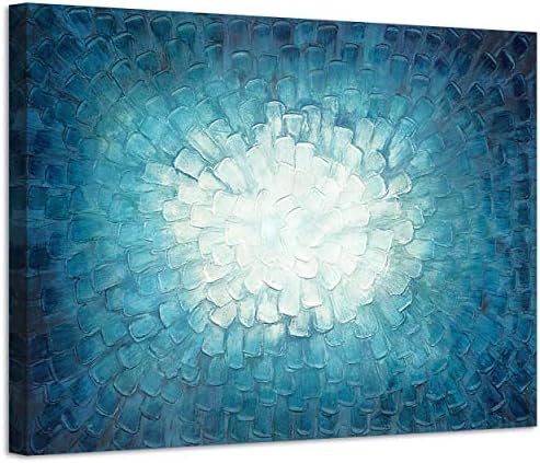 3D Teal Soyut Resim Çerçeveli: Donanma Dokulu Resim Yapıt Degrade Renk Modern Tuval Duvar Sanatı (36 W x 24 H,Çok