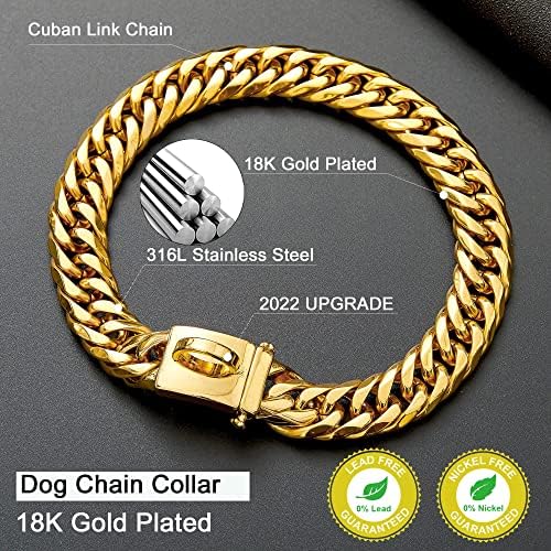Altın Zincir köpek tasması 16MM 18K Altın Küba Bağlantı köpek tasması Güvenli Yapış Toka ile Altın Köpek Zinciri Metal