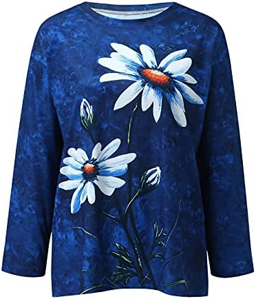 Balakie Bayan Degrade Renk Tunik Üstleri Uzun Kollu Ekip Boyun Çiçek Baskılı Kazak Casual Gevşek Gömlek Bluz
