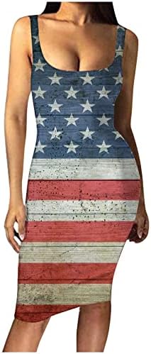HOXİNE Bağımsızlık Günü Seksi Bodycon Tank Elbise Kadınlar için Trendy 4th Temmuz Soğuk Omuz Kolsuz Şerit Temel Midi