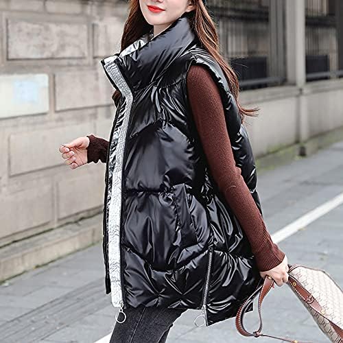 Kolsuz iş yeleği Bayan İsıtıcı Açık Ön Palto Yakasız Serin Düz Renk Baggy Fermuar Polyester Kış