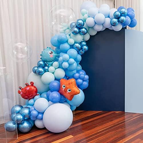 Okyanus Tema Doğum Günü Partisi Süslemeleri Tiffany Mavi Bobo Balonlar Garland Kiti Köpekbalığı Kabarcık Balık Palyaço