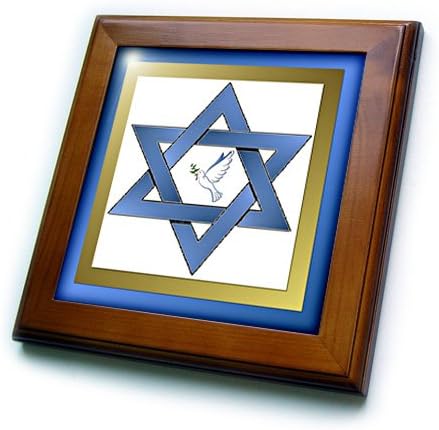 3dRose Lee Hiller Judaica'yı Tasarlıyor - Davut'un Metalik Mavi Yıldızı Güvercinli - 8x8 Çerçeveli Karo (ft_101873_1)