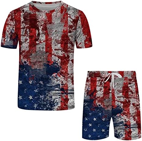 RCESSD erkek Kısa ve Üst Tatil SetsCasual Hızlı Kuru Gevşek Gömlek erkek 4th Temmuz Bağımsızlık Günü ABD Bayrağı Gömlek