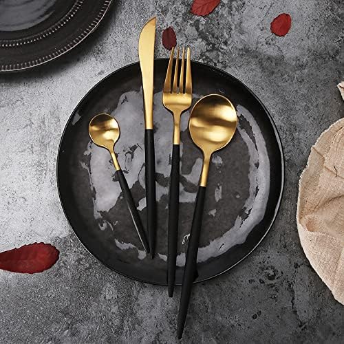 Siyah Altın Gümüş Set 56 Parça çatal bıçak kaşık seti için 14 Dayanıklı 18/10 paslanmaz çelik sofra Takımı Eşyaları