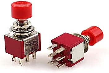 TWRQA Kırmızı 6 Pins SPDT Anlık AC 2A/250 V 5A / 120 V Basma Düğmesi Buton Anahtarı 1 NO 1 NC