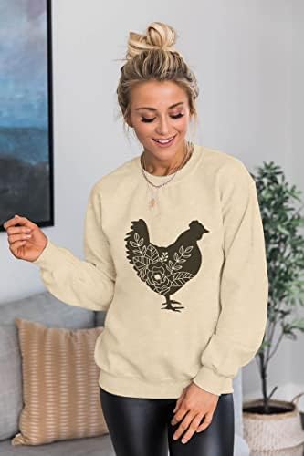 MODA Çiftlik Kazak Kadınlar Çiçek Tavuk Kazak Komik Sevimli grafikli tişört Tatil Casual Tops Hafif Bluz